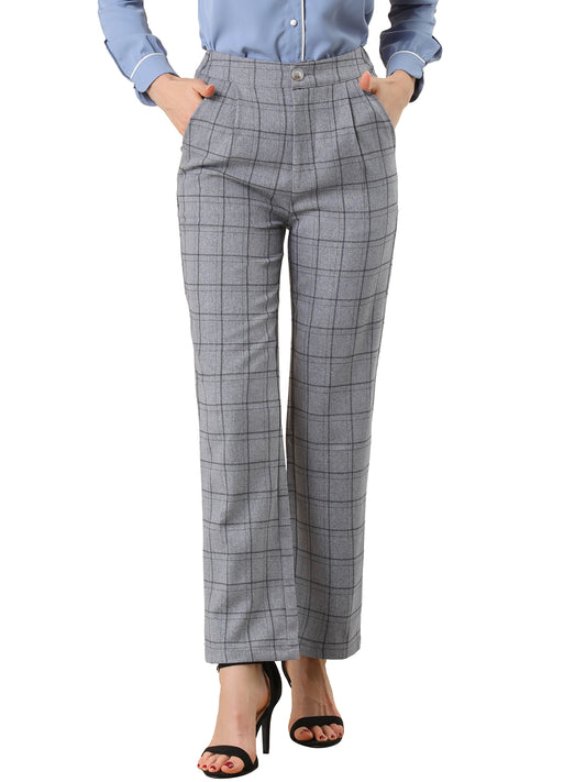 Pantalones a cuadros para mujer, cintura elástica, informales, para trabajo y oficina, largos