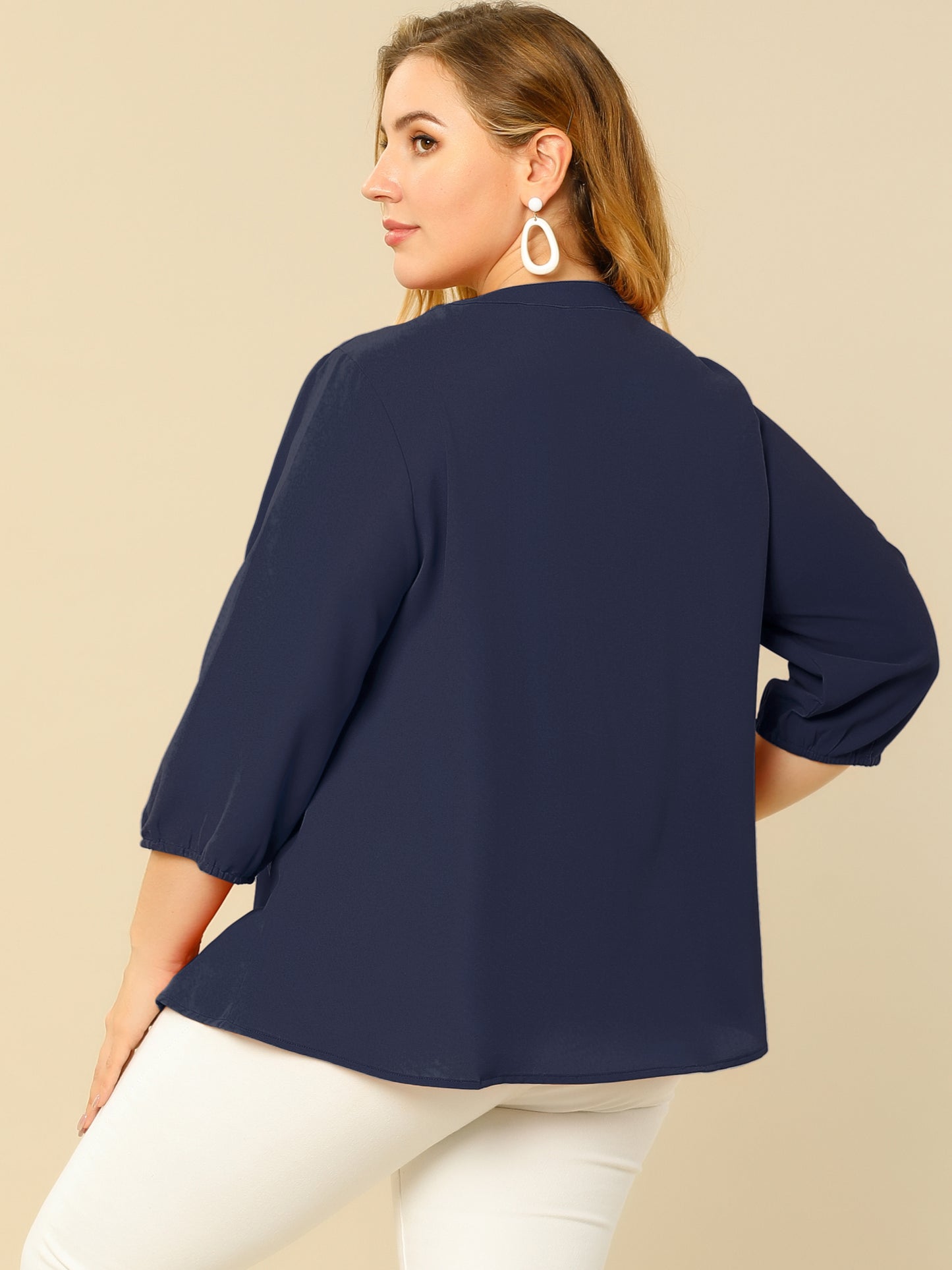 Blusa de gasa con cuello redondo y volantes para mujer, talla grande