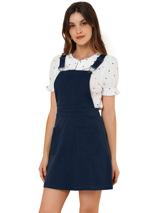 Women's Adjustable Strap Suspender Skirt with Pocket A-Line Pinafore Overall Dress