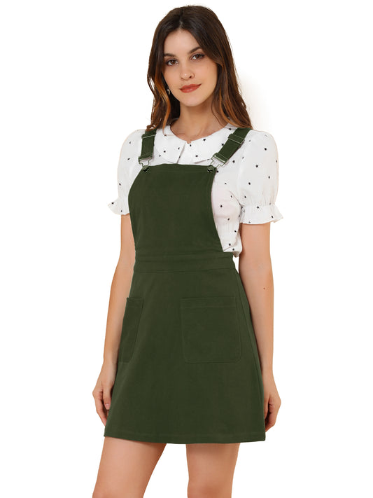 Women's Adjustable Strap Suspender Skirt with Pocket A-Line Pinafore Overall Dress