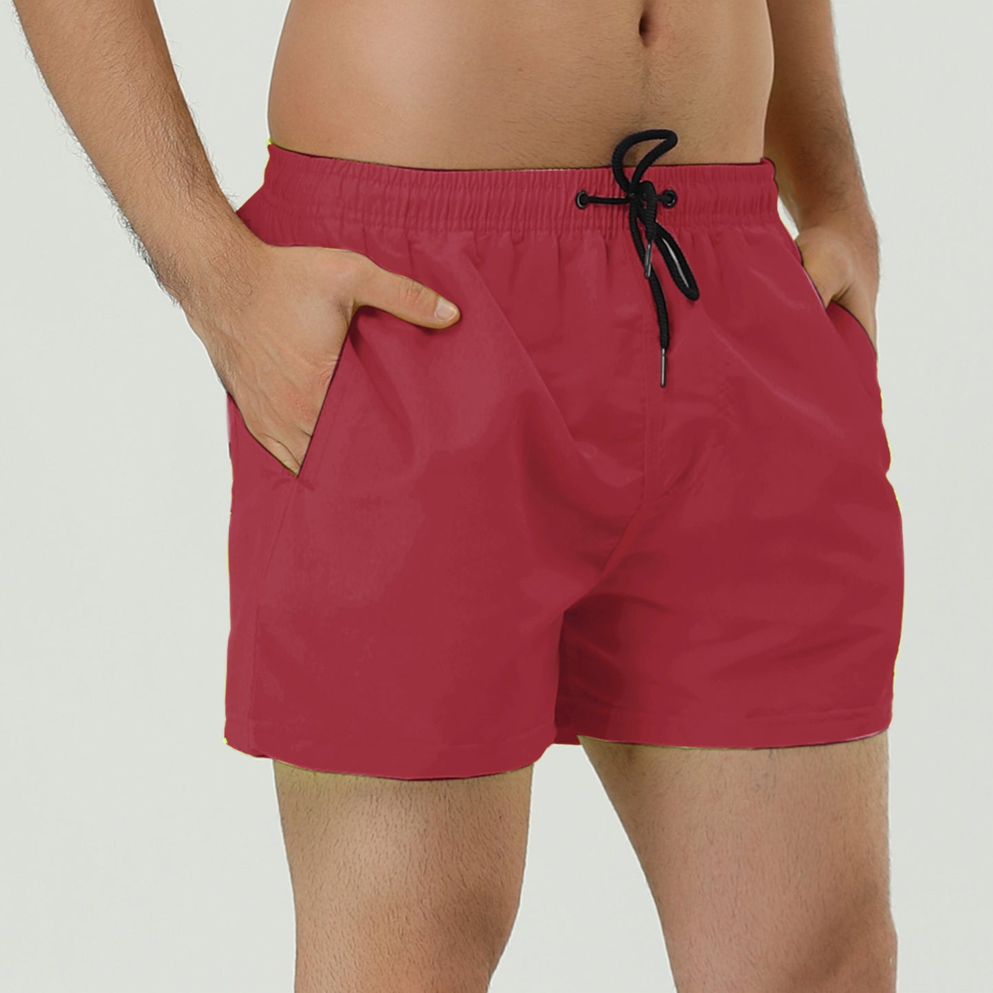 Men's Swim Shorts Summer Drawstring Waist Color Mesh Lining Swimming Board Shorts