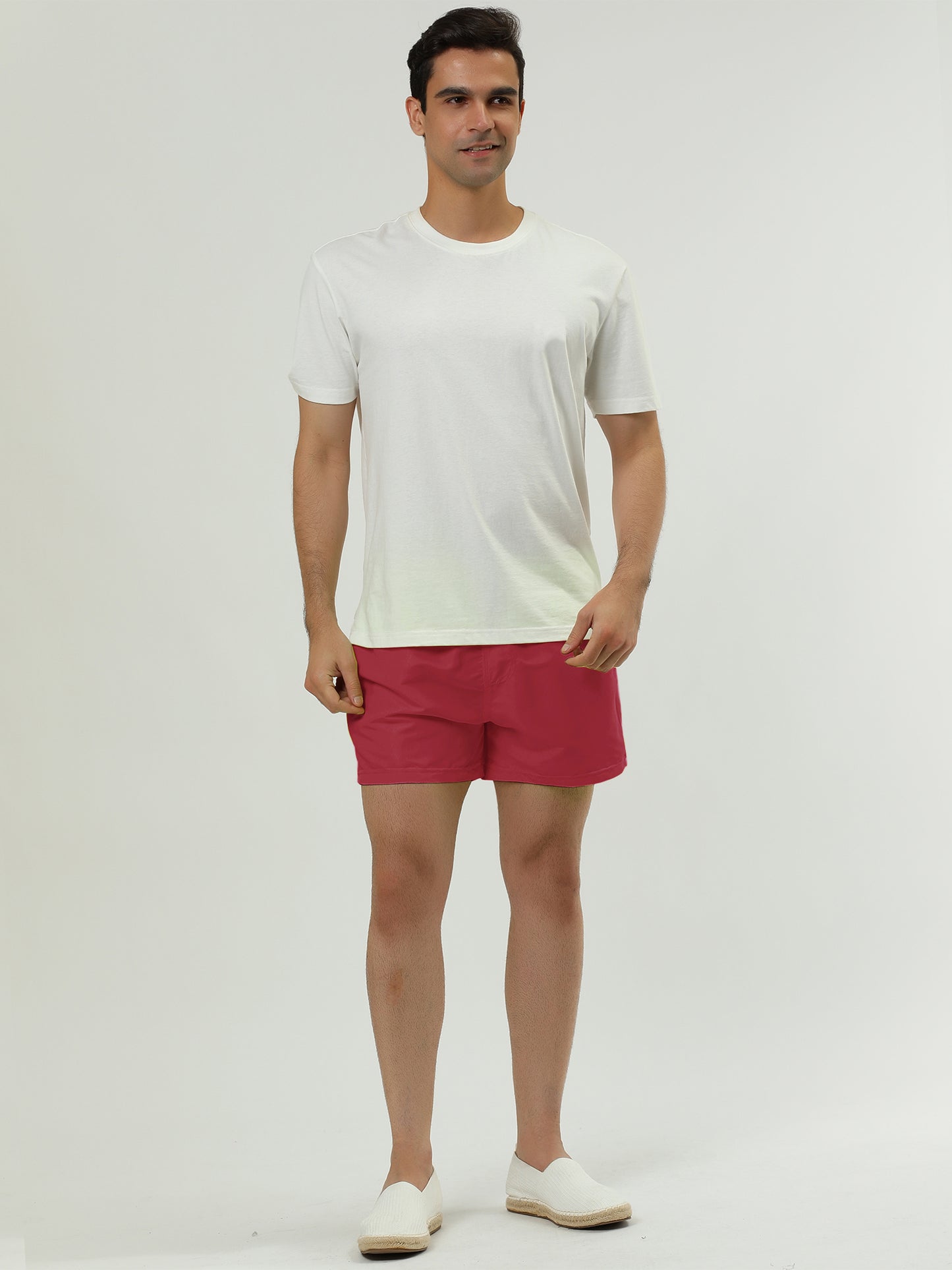 Men's Swim Shorts Summer Drawstring Waist Color Mesh Lining Swimming Board Shorts