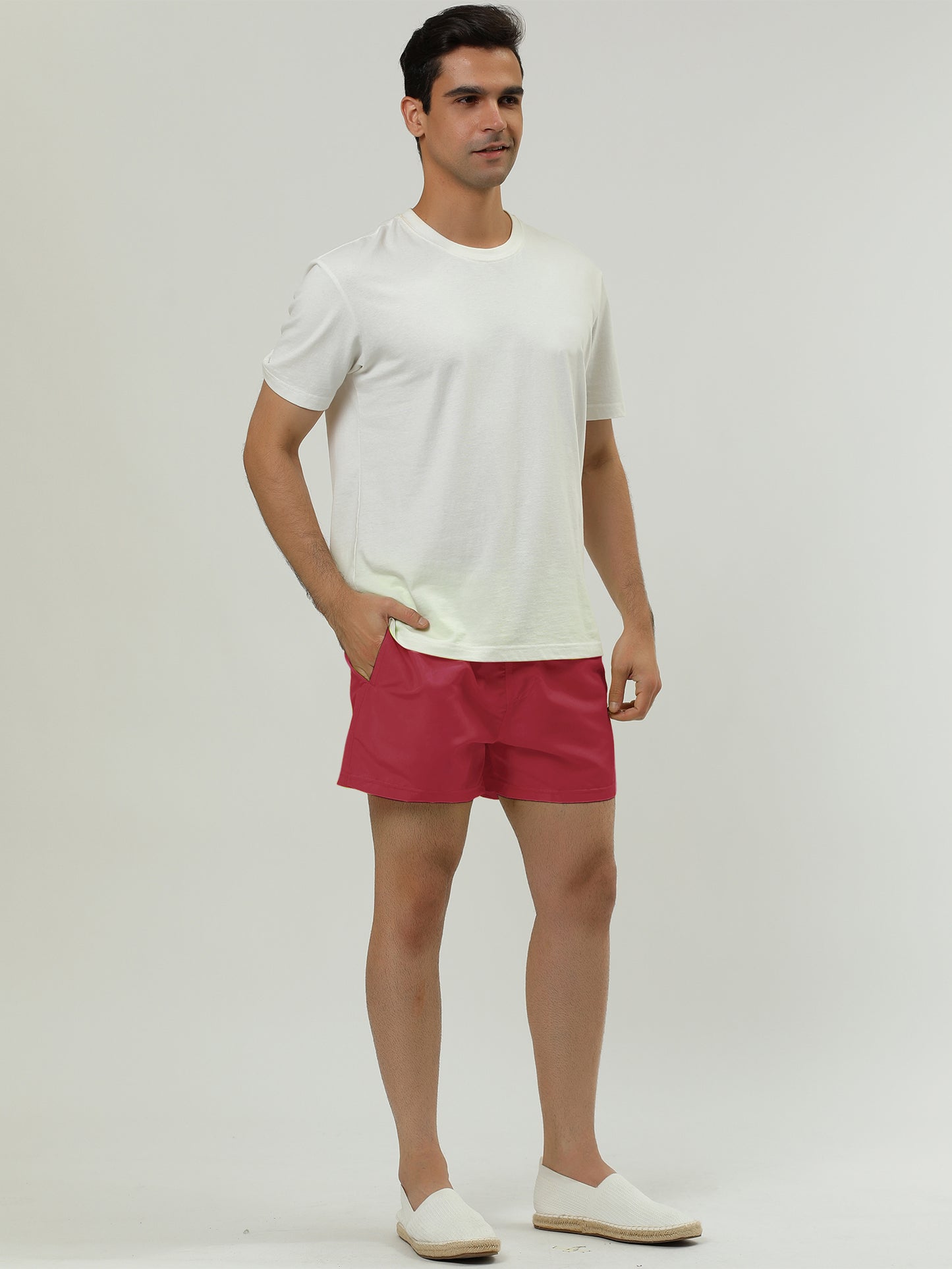 Men's Swim Shorts Summer Drawstring Waist Color Mesh Lining Swimming Board Shorts