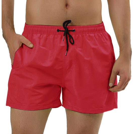 Men's Swim Shorts Summer Drawstring Waist Color Mesh Lining Swimming Board Shorts