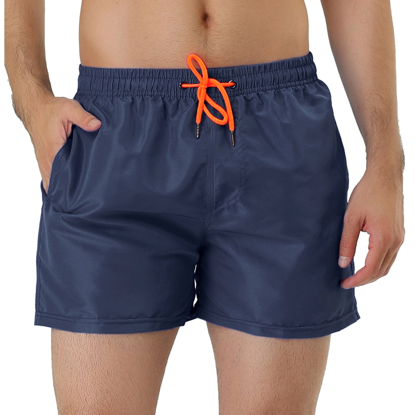 Men's Swim Shorts Summer Drawstring Waist Color Mesh Lining Swimming Board Shorts