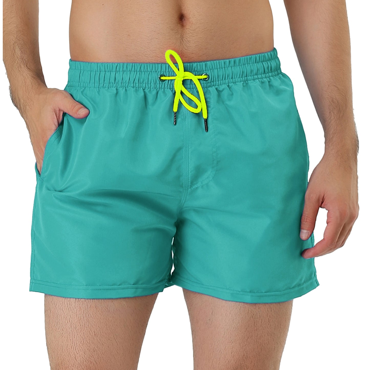 Men's Swim Shorts Summer Drawstring Waist Color Mesh Lining Swimming Board Shorts