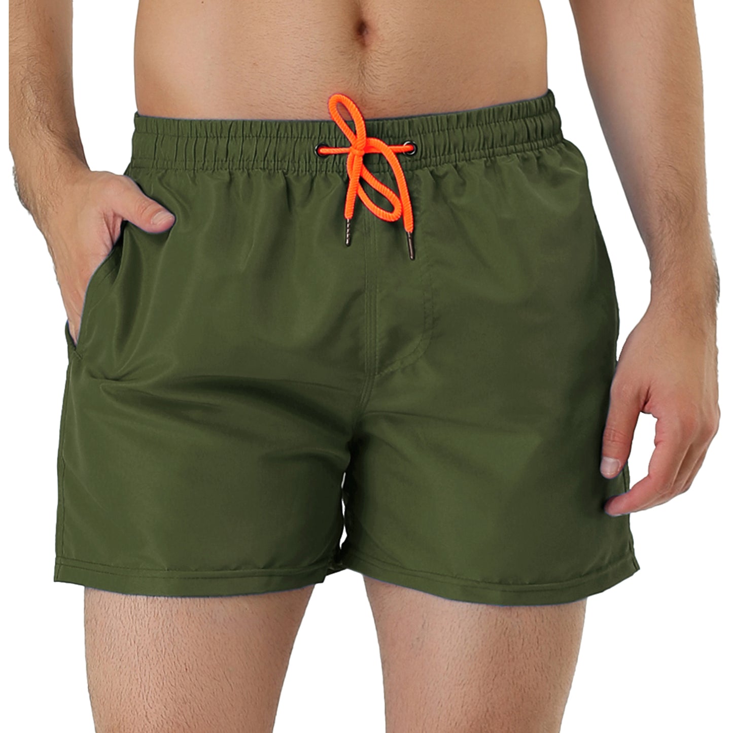 Men's Swim Shorts Summer Drawstring Waist Color Mesh Lining Swimming Board Shorts