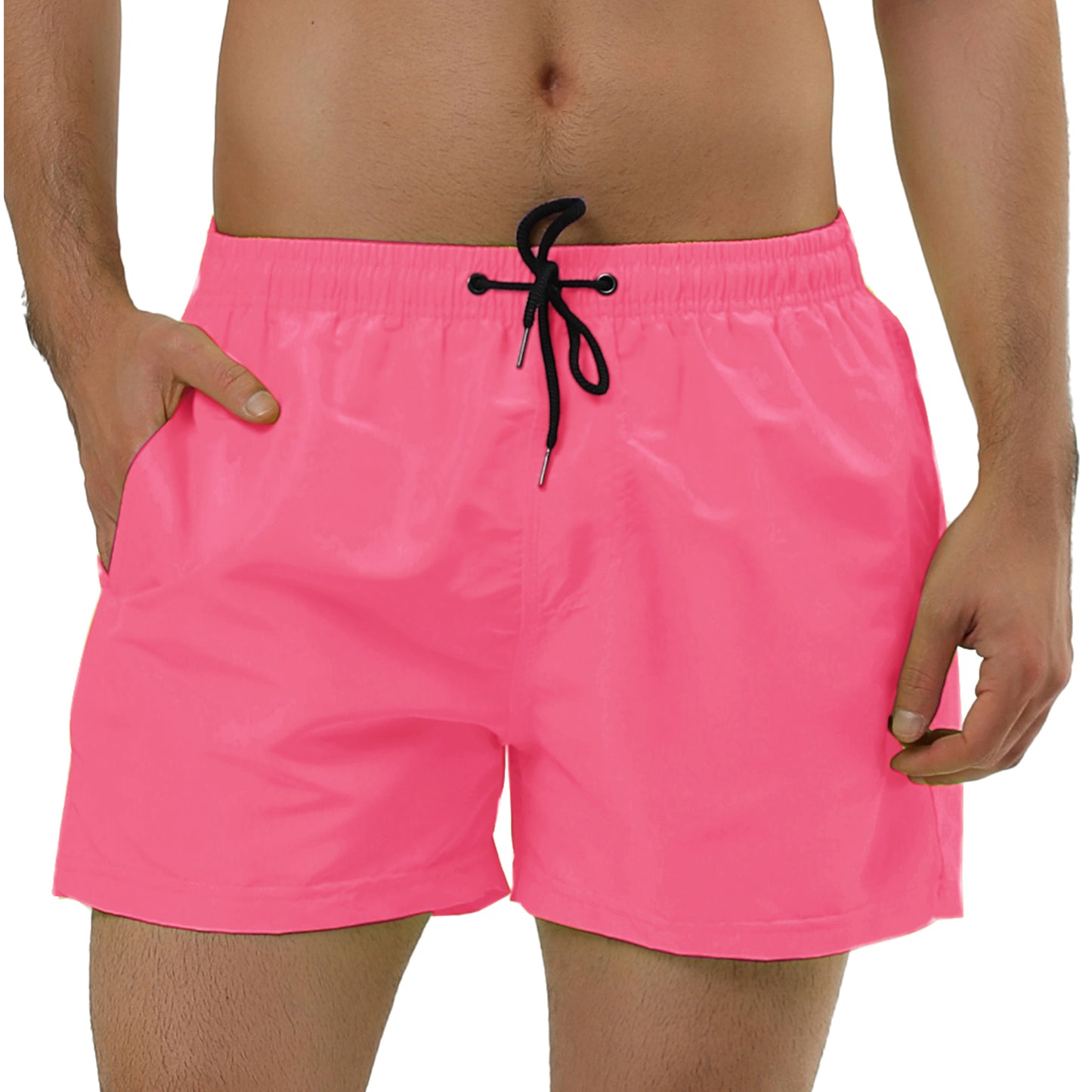 Men's Swim Shorts Summer Drawstring Waist Color Mesh Lining Swimming Board Shorts