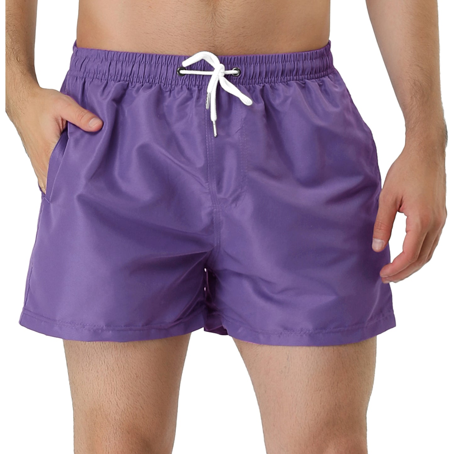 Men's Swim Shorts Summer Drawstring Waist Color Mesh Lining Swimming Board Shorts