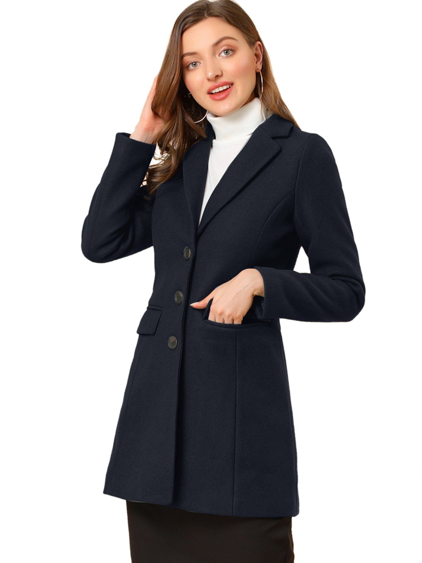 Women's Winter Coats Single Breasted Long Trench Coat Jackets, Deep Colors