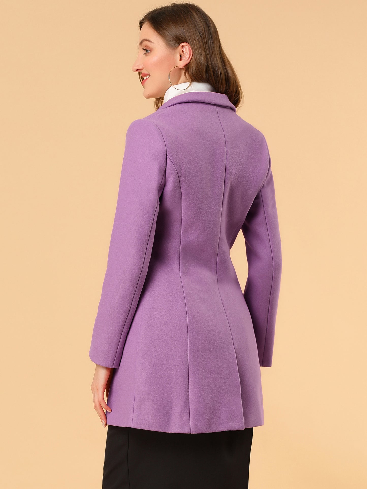 Allegra K Notched Lapel Single Breasted Outwear Winter Coat Light Purple