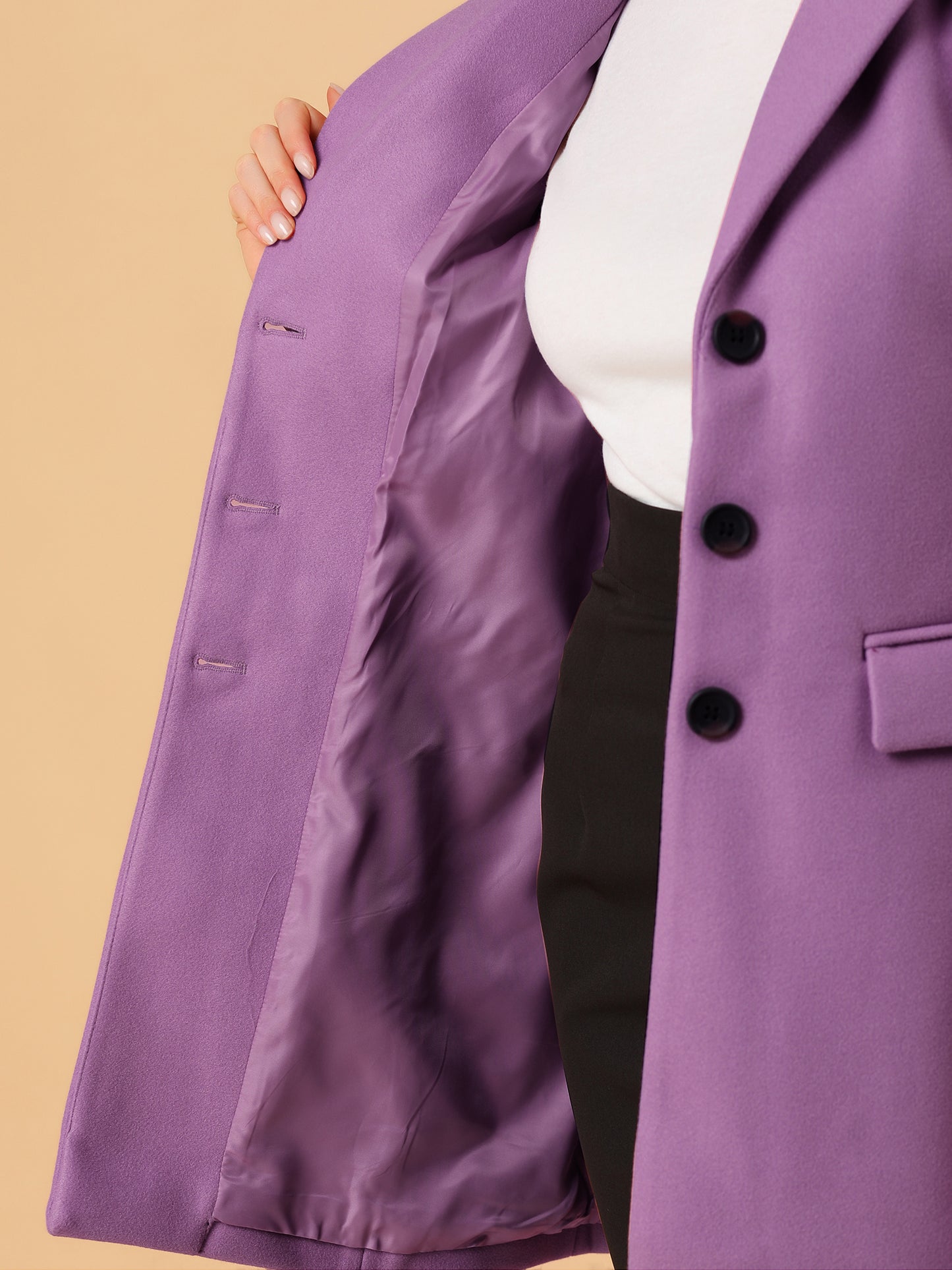 Allegra K Notched Lapel Single Breasted Outwear Winter Coat Light Purple
