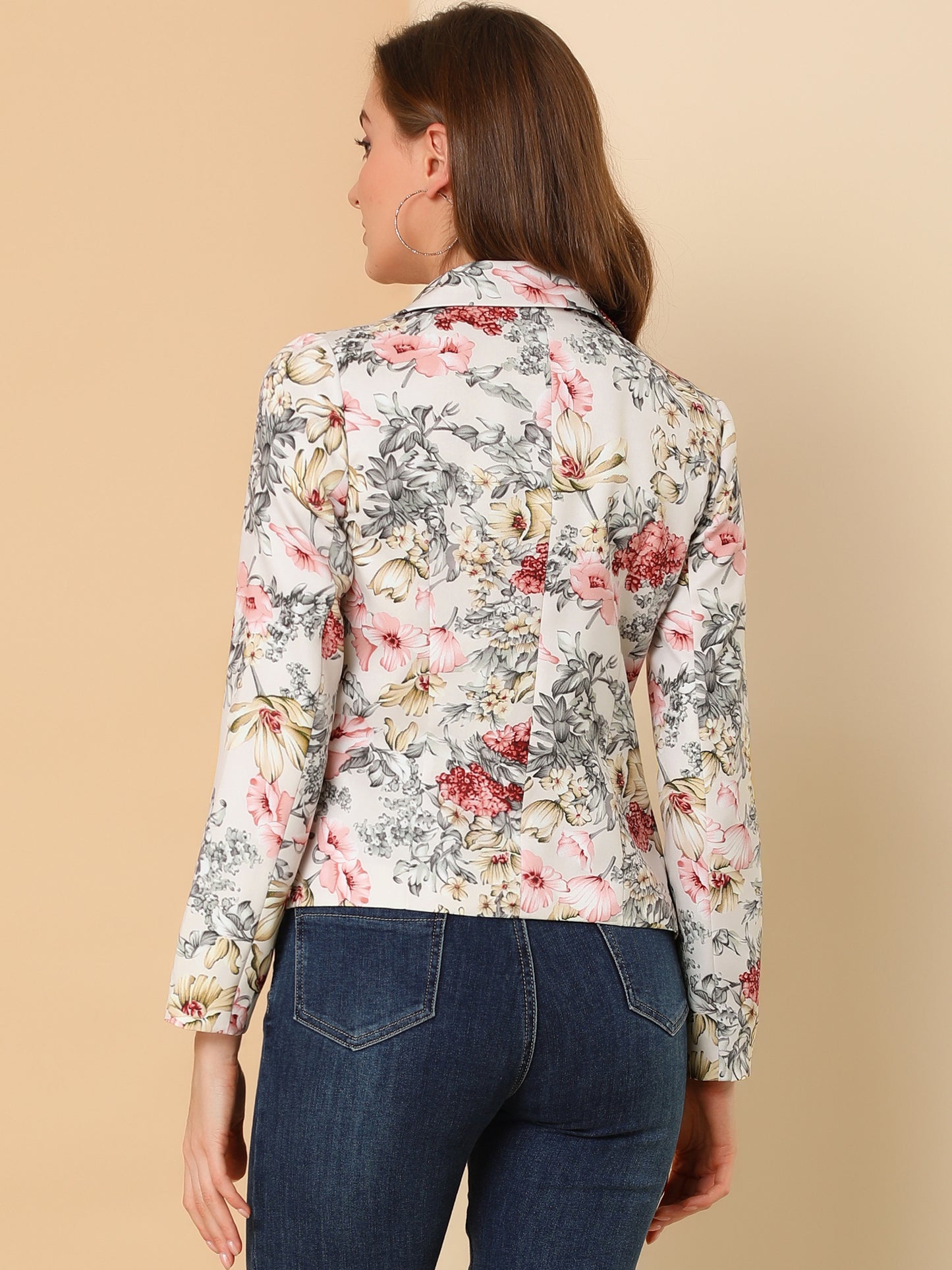 Women's Fitted Blazer Notch Lapel Printed Open Front Suit Jacket (Available in Plus Size)