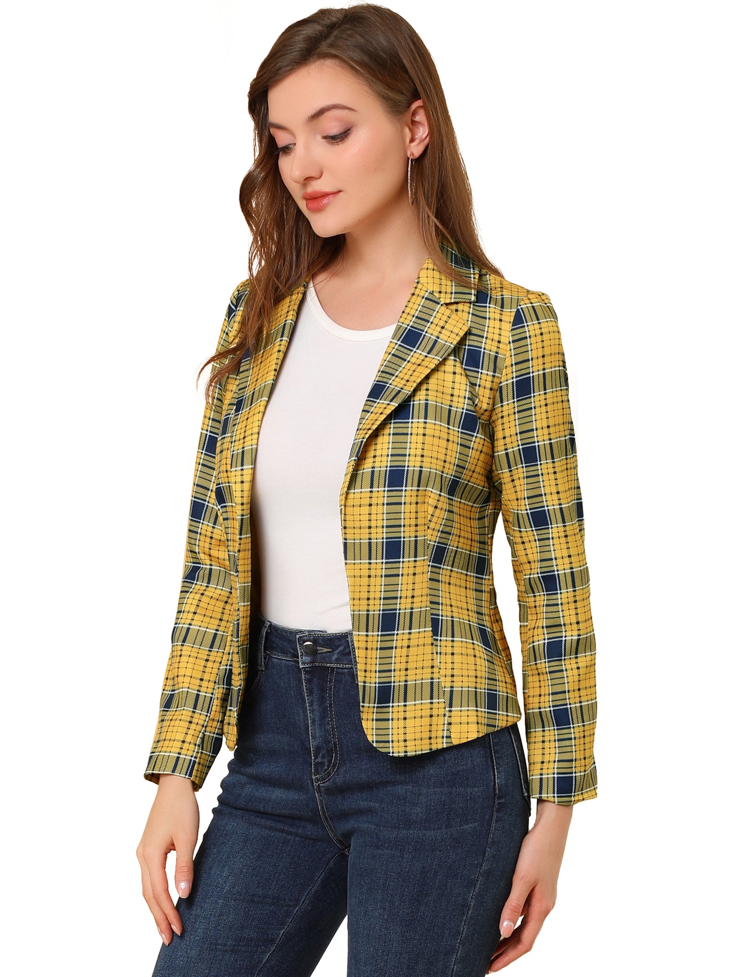 Women's Fitted Blazer Notch Lapel Printed Open Front Suit Jacket (Available in Plus Size)