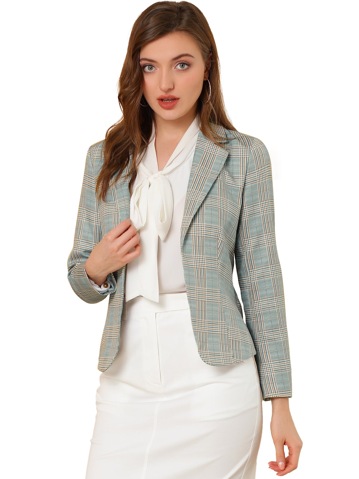 Women's Fitted Blazer Notch Lapel Printed Open Front Suit Jacket (Available in Plus Size)