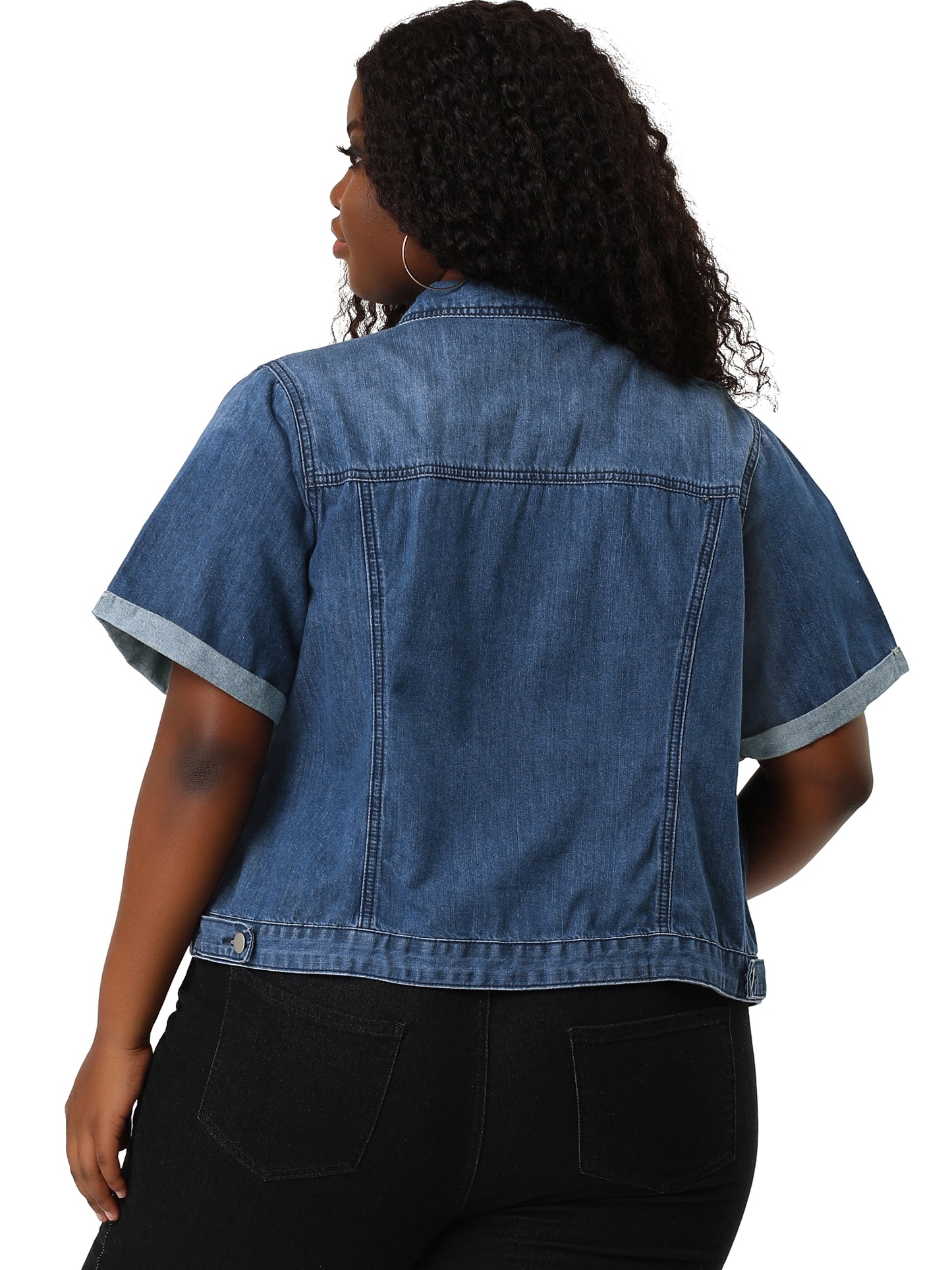 Women's Plus Size Denim Jacket Short Sleeve Lapel Button Front Work Western Outfit Jean Jackets