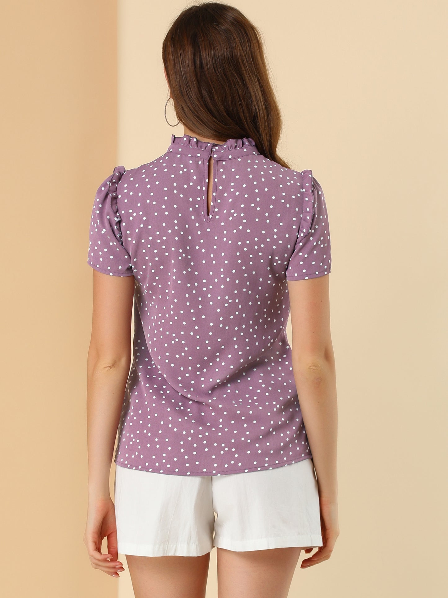 Women's Ruffled Retro Short Sleeve Polka Dots Blouse