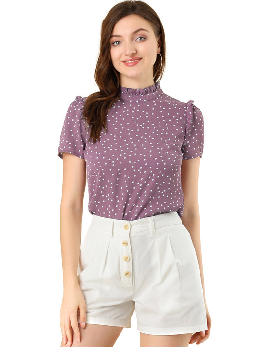 Women's Ruffled Retro Short Sleeve Polka Dots Blouse