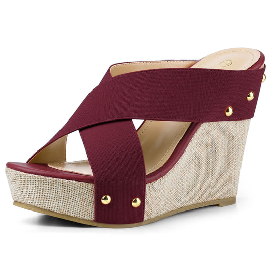 Women Open Toe Linen Platform Slide Wedge Sandals