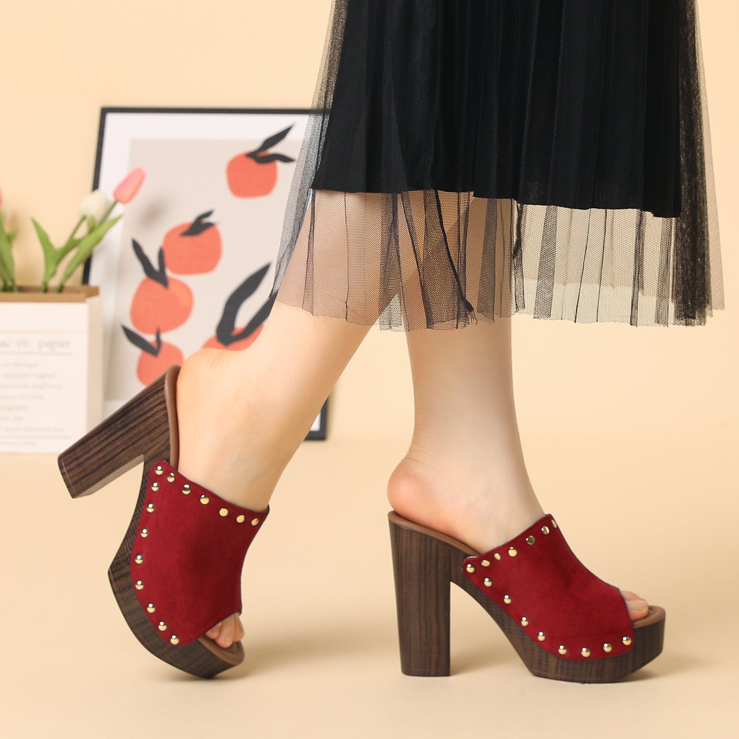 Women's Open Toe Platform Block Heel Slides Sandals