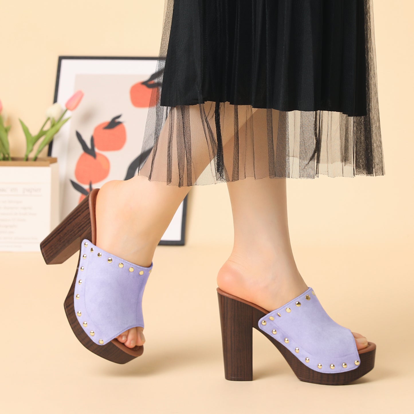 Women's Open Toe Platform Block Heel Slides Sandals