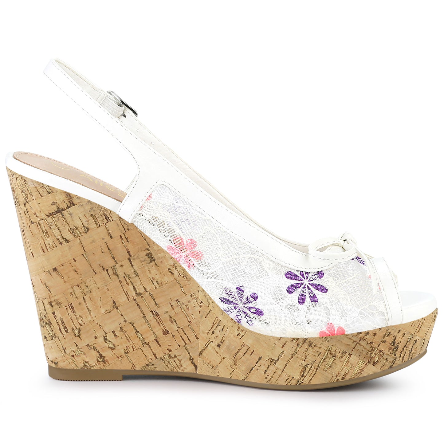 Sandalias de cuña con plataforma y lazo de encaje para mujer color mostaza