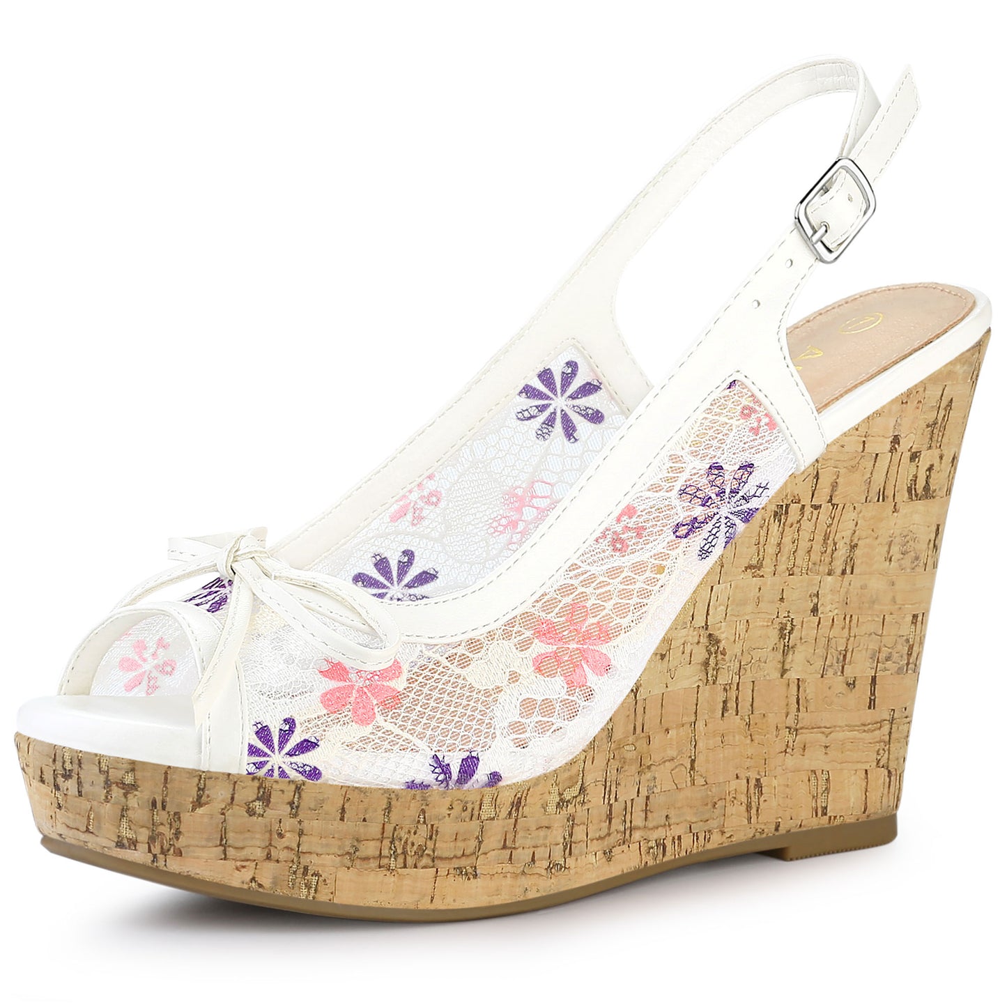 Sandalias de cuña con plataforma y lazo de encaje para mujer color mostaza