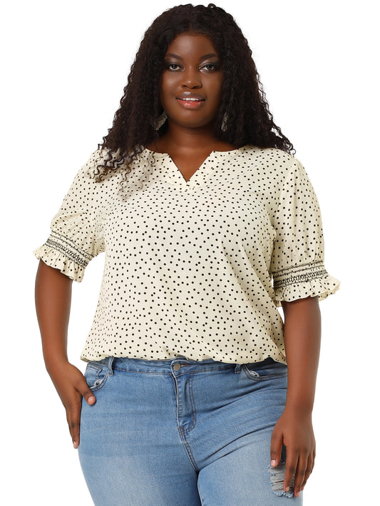 Women's Plus Size Blouse Pin Dots Smocked Floral Boho Blouse