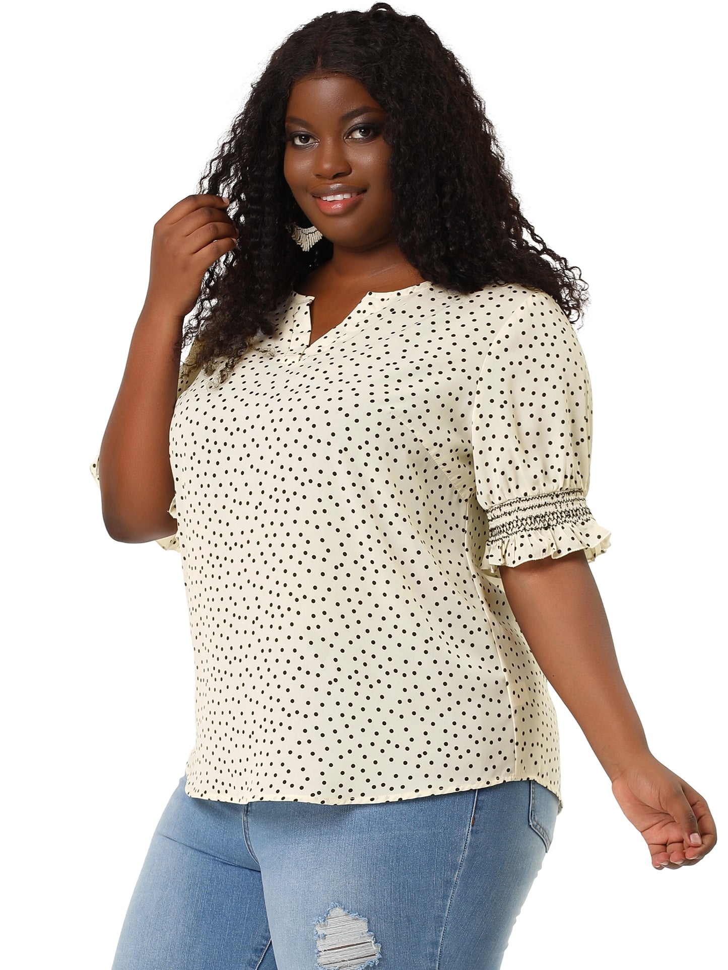 Women's Plus Size Blouse Pin Dots Smocked Floral Boho Blouse
