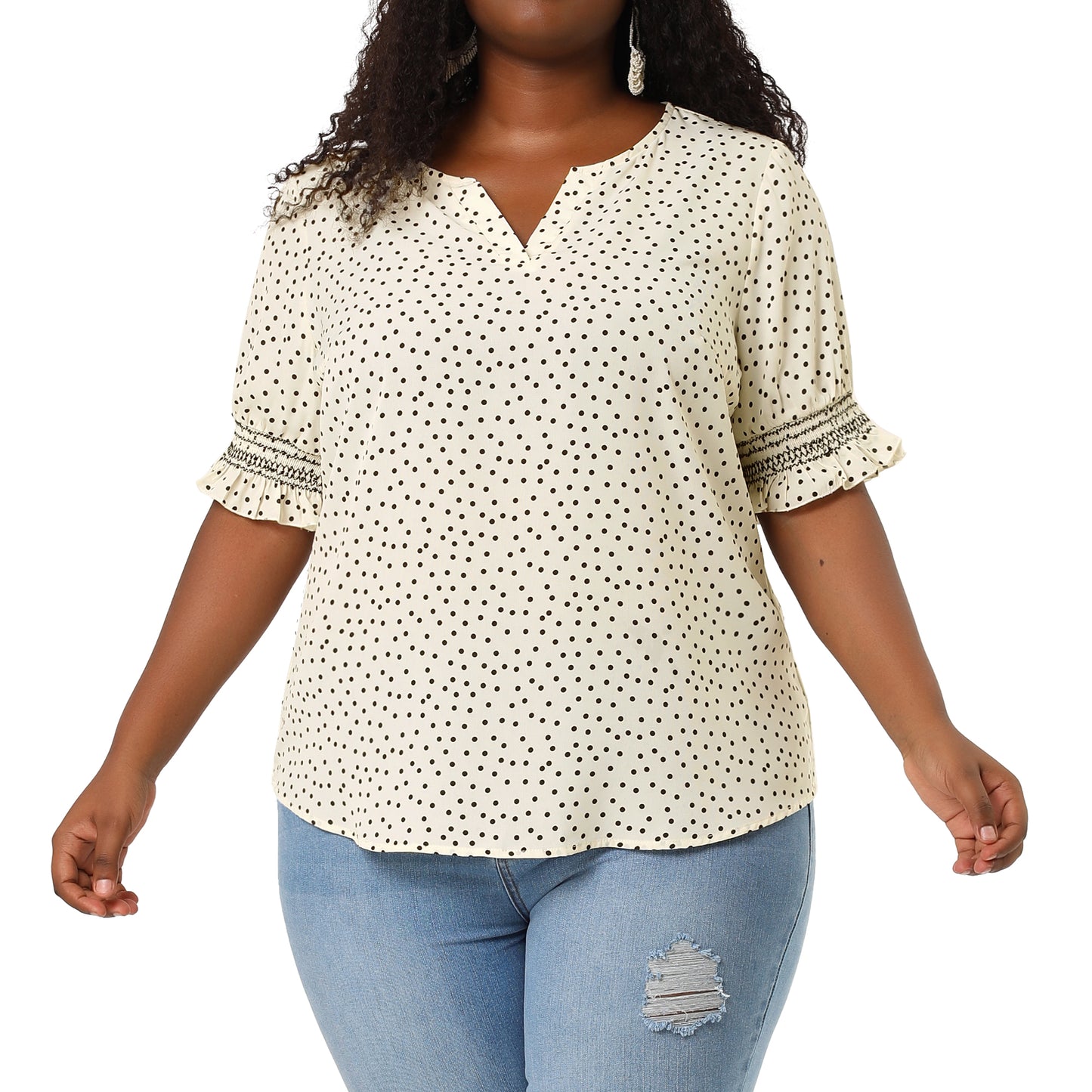 Women's Plus Size Blouse Pin Dots Smocked Floral Boho Blouse