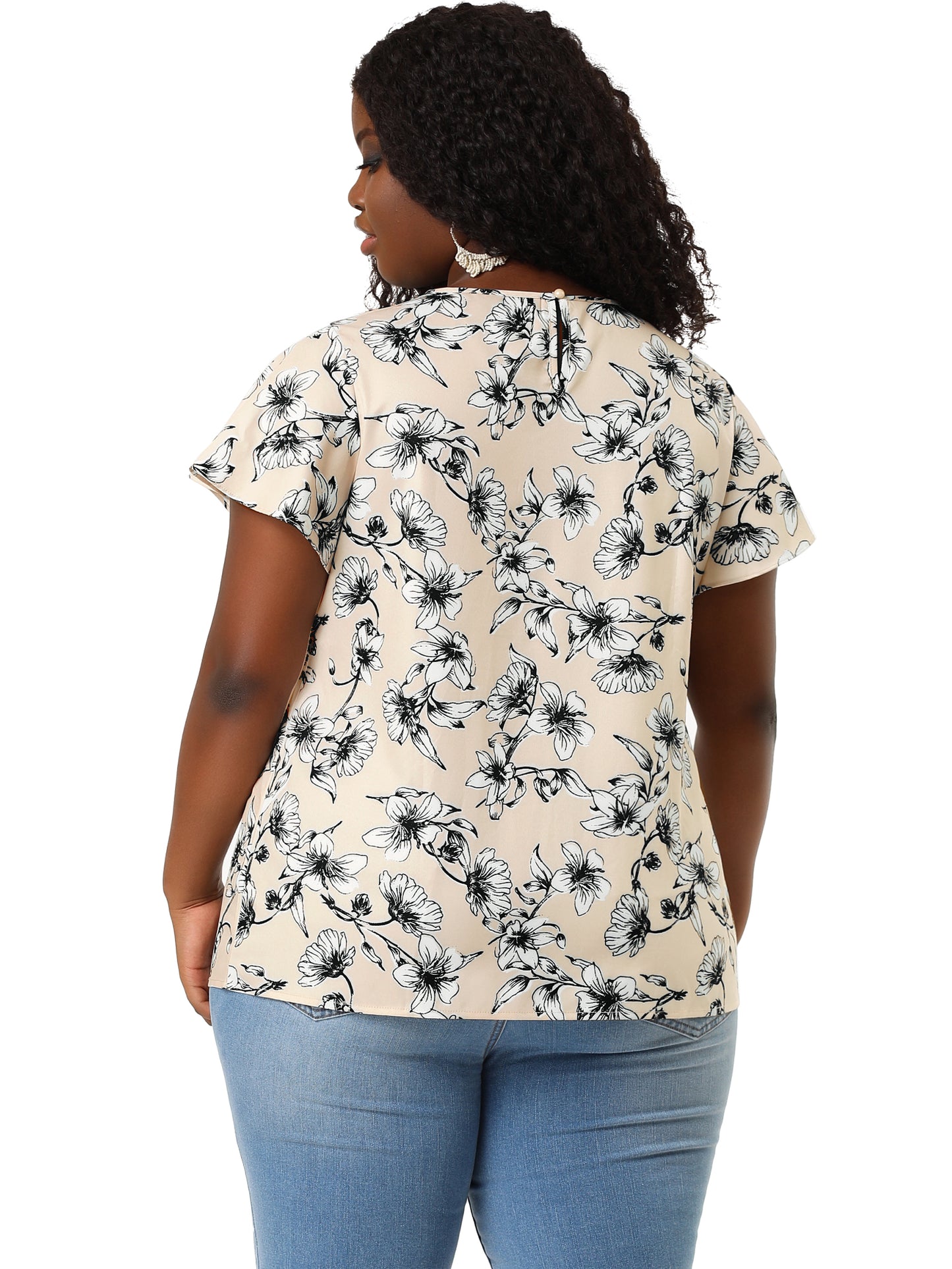 Blusa tipo túnica con paneles de encaje floral de verano y mangas acampanadas para mujer, talla grande
