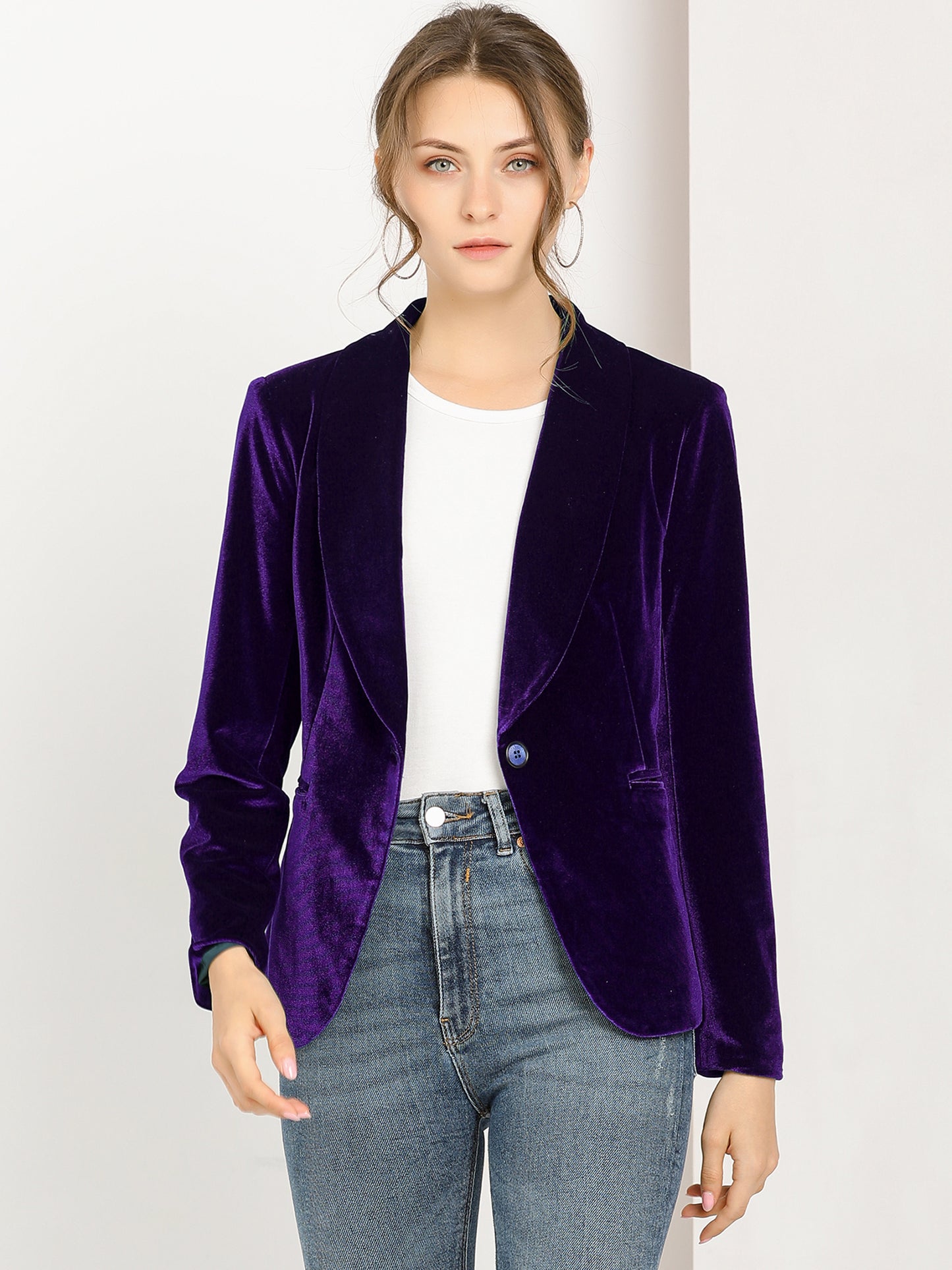 Women's Shawl Collar 1 Button Velvet Blazer (Available in Plus Size)
