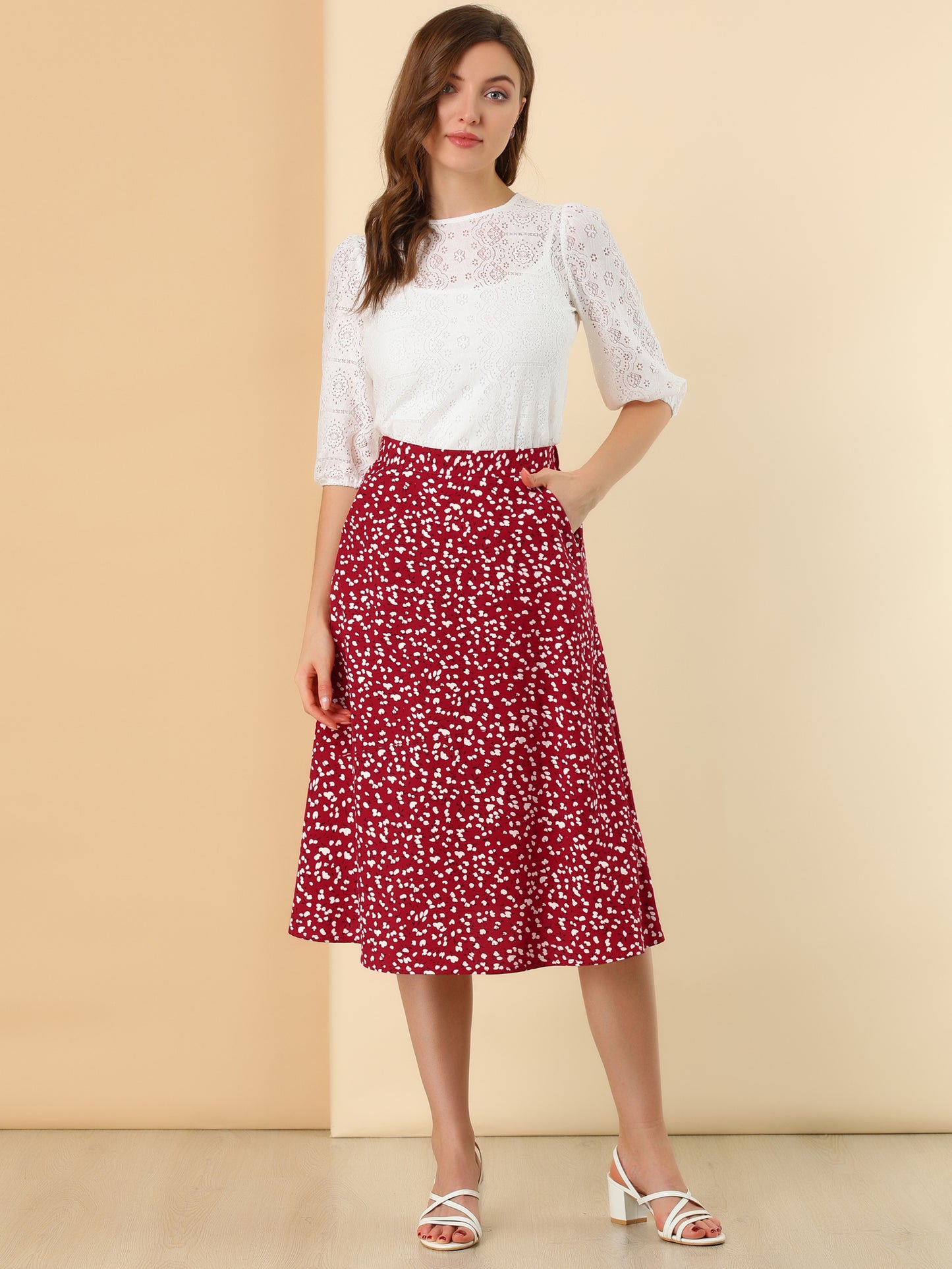 Falda midi de gasa con estampado floral para mujer, corte A, verano