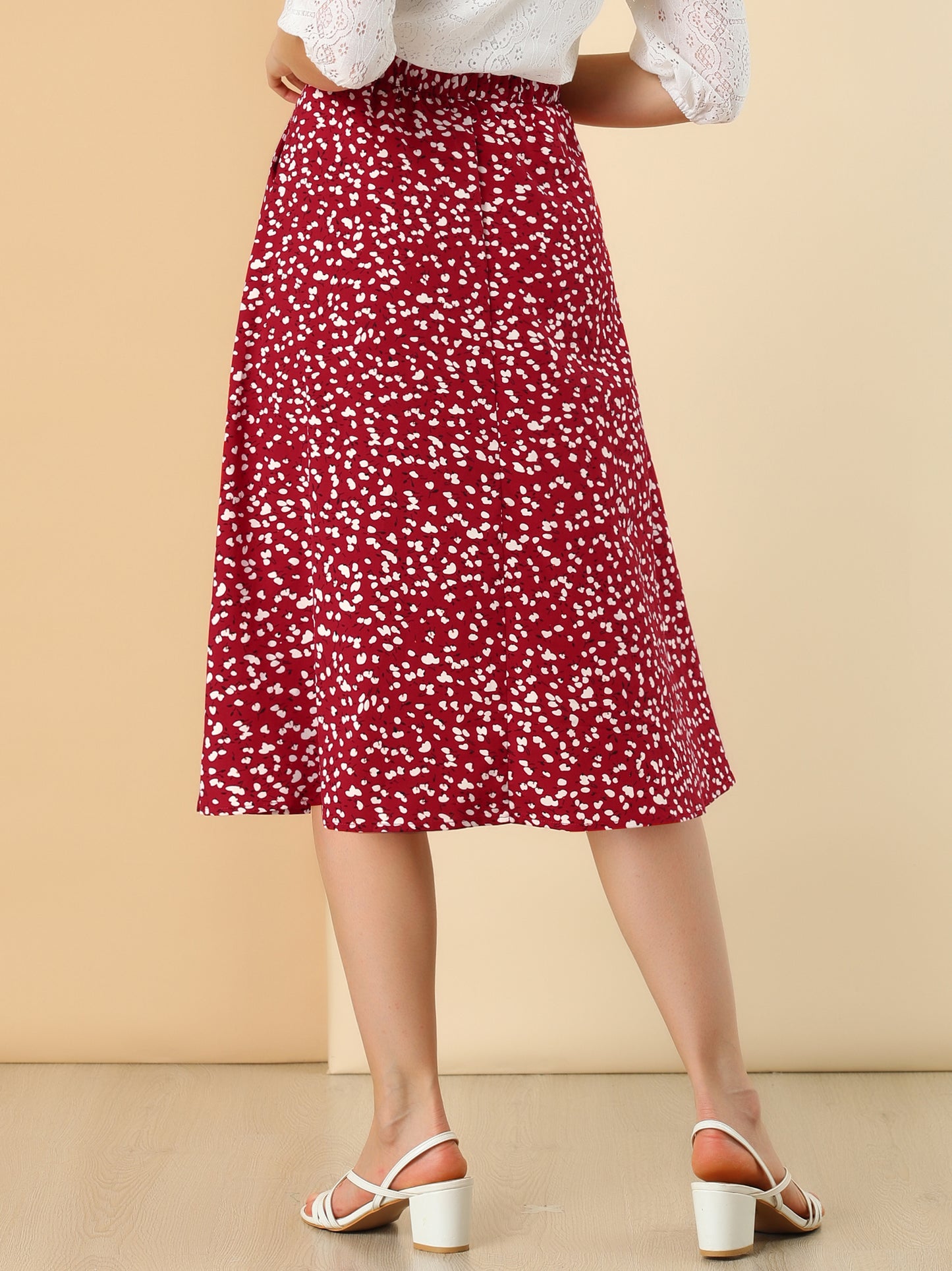 Falda midi de gasa con estampado floral para mujer, corte A, verano