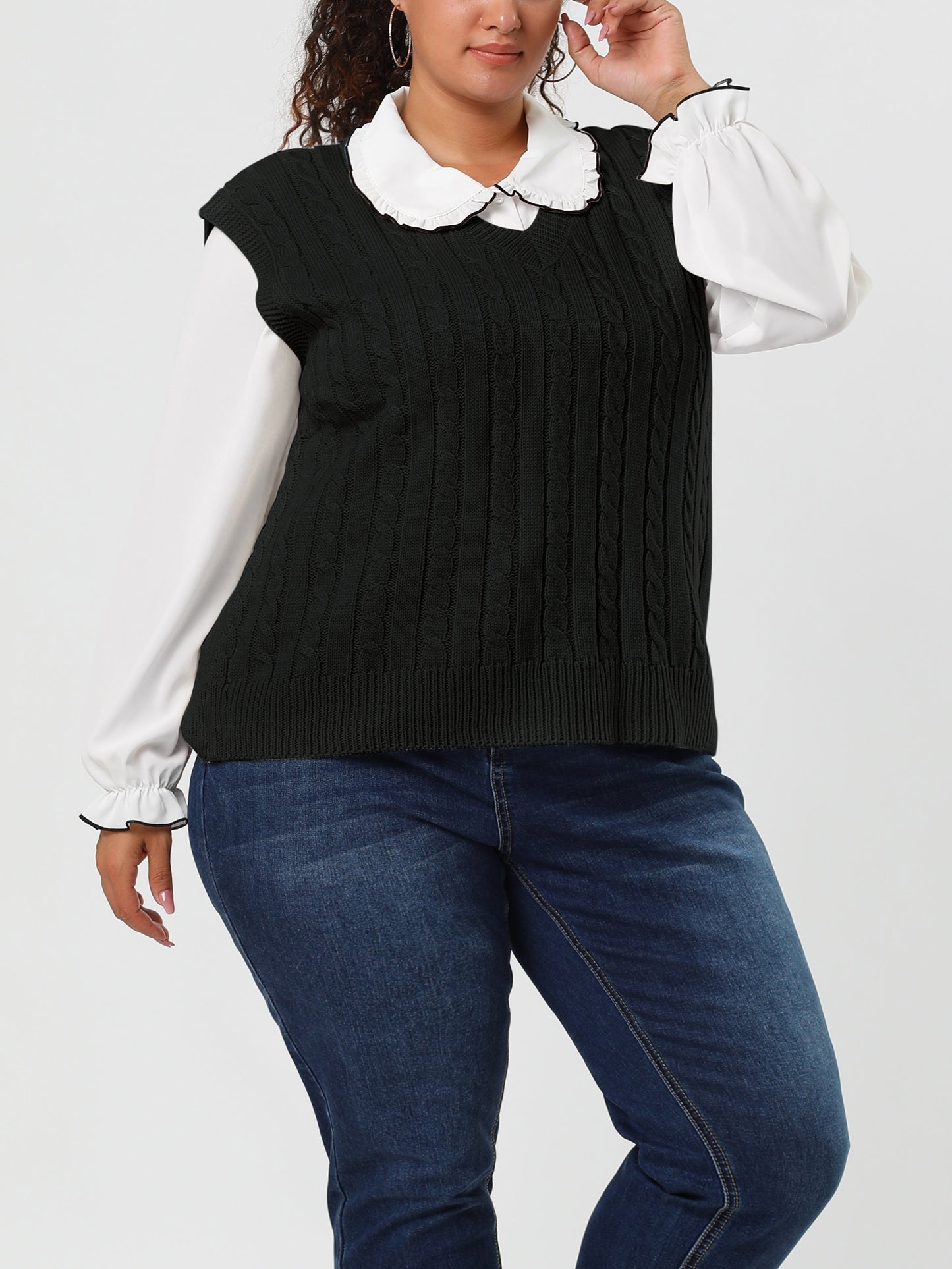 Women's Plus Size Sweater Vest V Neck Cable Knit Sweater Sleeveless Pullover Sweater Vests