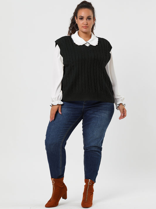 Women's Plus Size Sweater Vest V Neck Cable Knit Sweater Sleeveless Pullover Sweater Vests