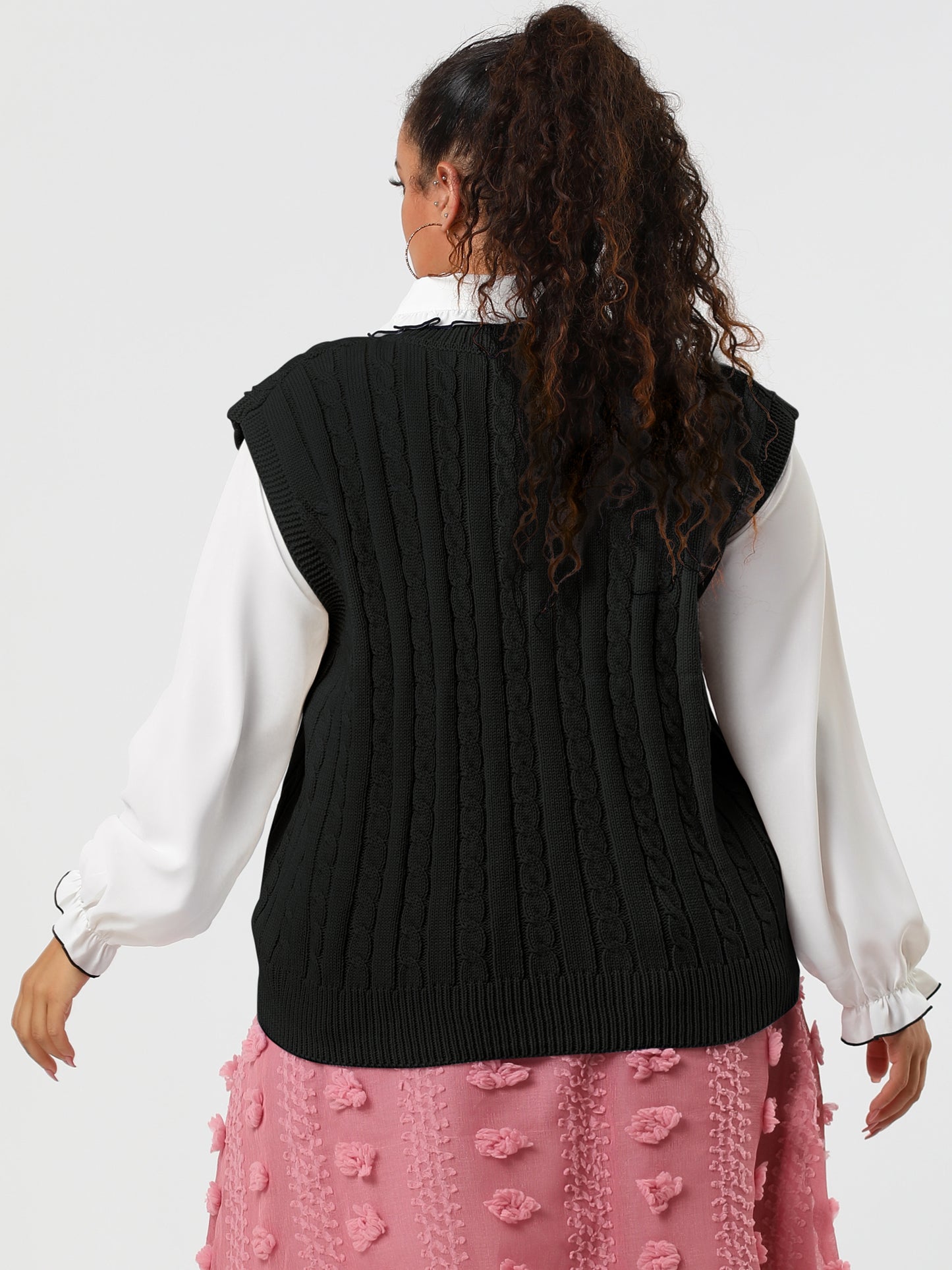 Women's Plus Size Sweater Vest V Neck Cable Knit Sweater Sleeveless Pullover Sweater Vests