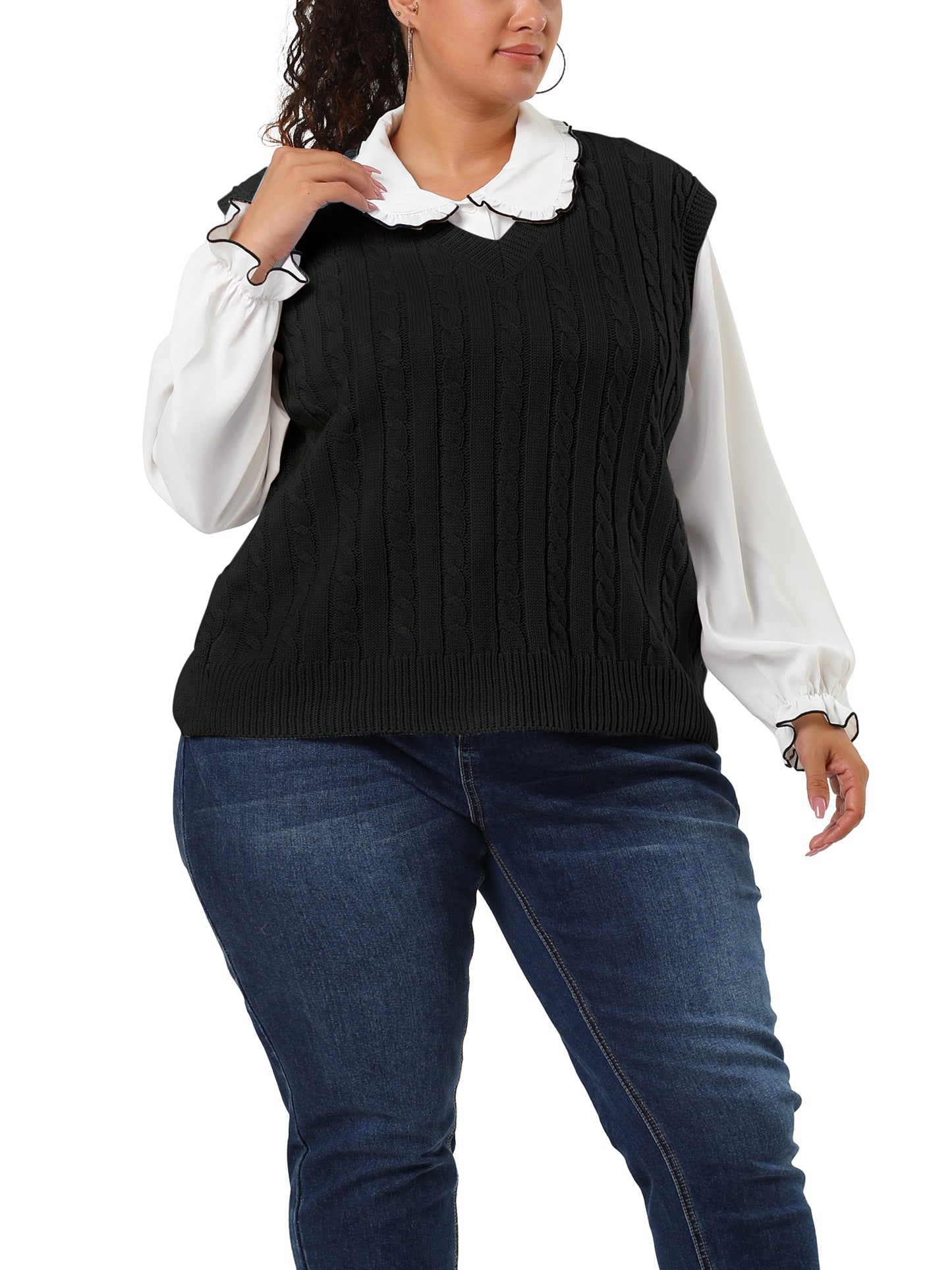 Women's Plus Size Sweater Vest V Neck Cable Knit Sweater Sleeveless Pullover Sweater Vests