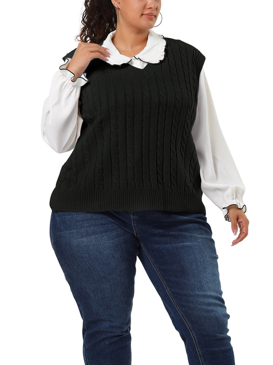 Women's Plus Size Sweater Vest V Neck Cable Knit Sweater Sleeveless Pullover Sweater Vests