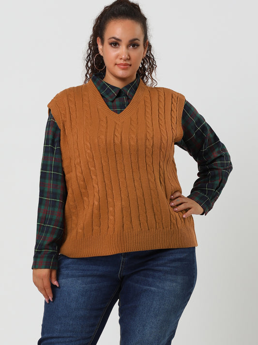 Women's Plus Size Sweater Vest V Neck Cable Knit Sweater Sleeveless Pullover Sweater Vests