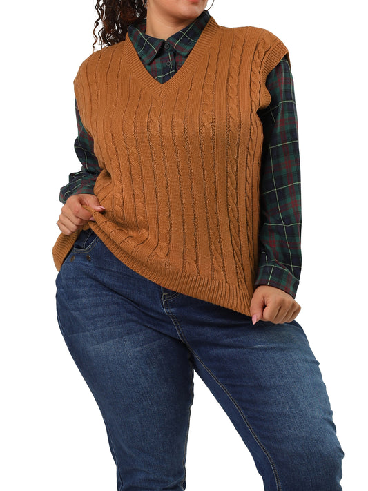 Women's Plus Size Sweater Vest V Neck Cable Knit Sweater Sleeveless Pullover Sweater Vests