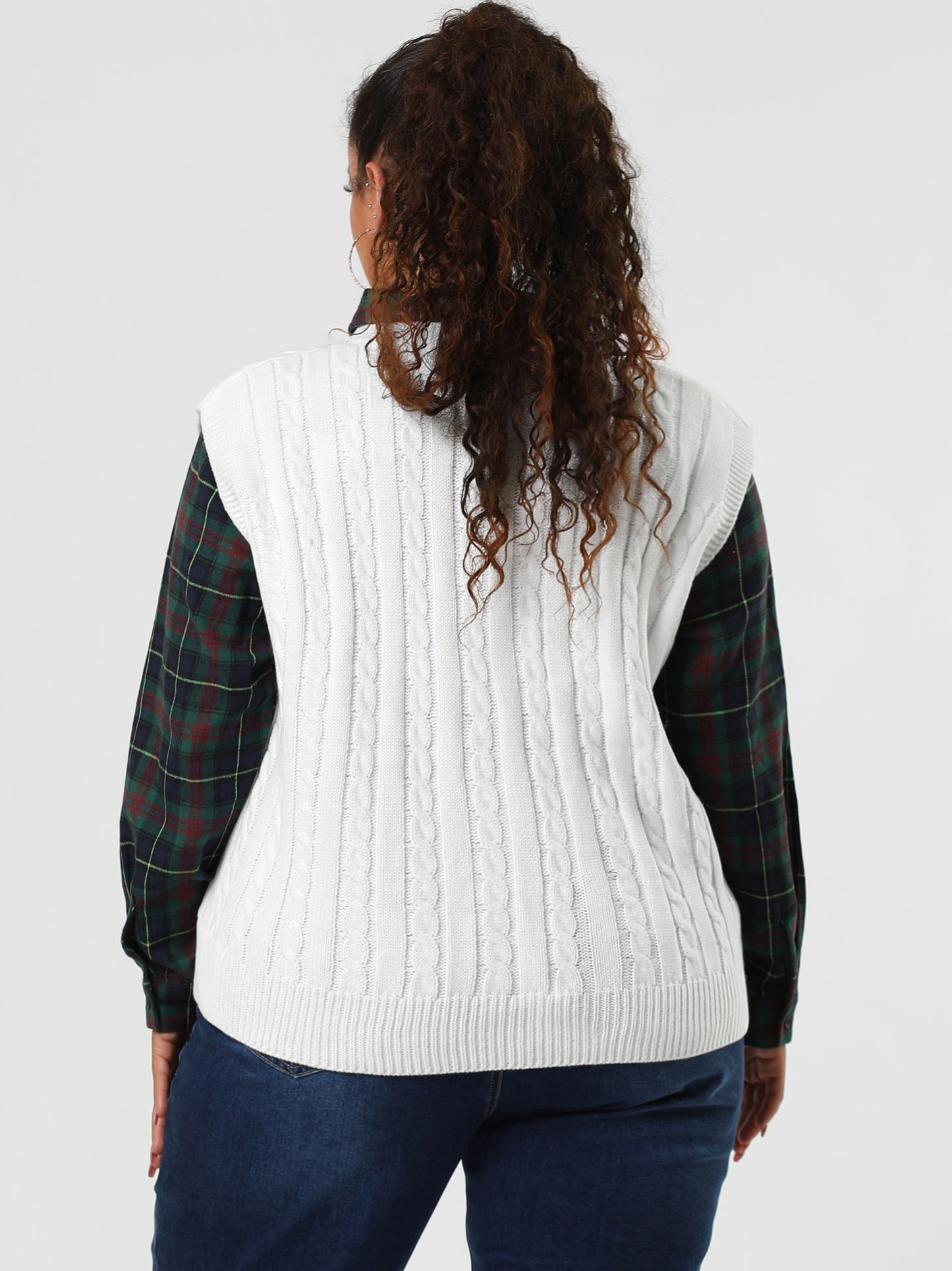Women's Plus Size Sweater Vest V Neck Cable Knit Sweater Sleeveless Pullover Sweater Vests