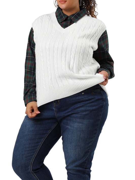 Women's Plus Size Sweater Vest V Neck Cable Knit Sweater Sleeveless Pullover Sweater Vests