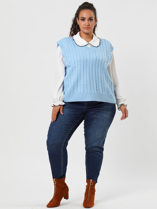 Women's Plus Size Sweater Vest V Neck Cable Knit Sweater Sleeveless Pullover Sweater Vests