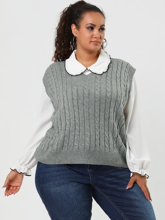 Women's Plus Size Sweater Vest V Neck Cable Knit Sweater Sleeveless Pullover Sweater Vests