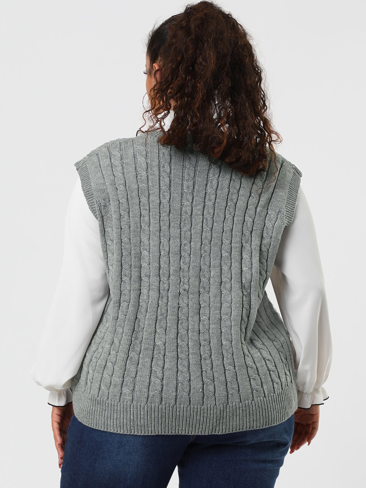 Women's Plus Size Sweater Vest V Neck Cable Knit Sweater Sleeveless Pullover Sweater Vests
