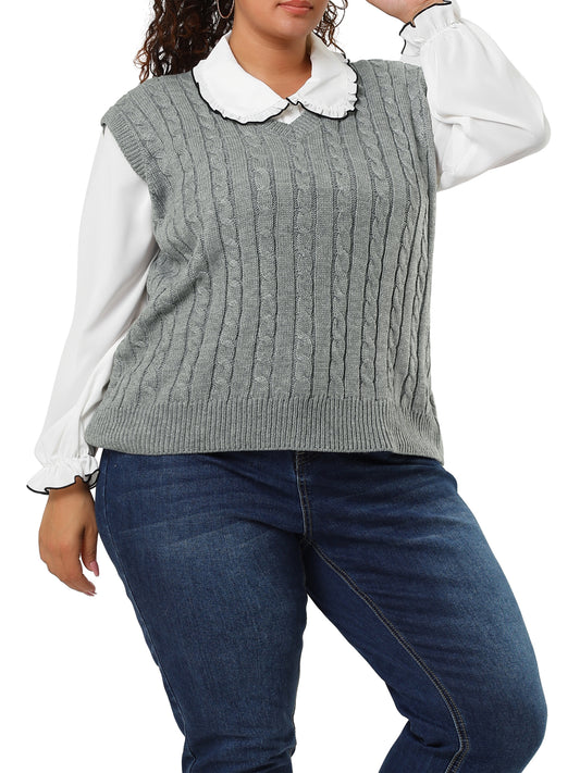 Women's Plus Size Sweater Vest V Neck Cable Knit Sweater Sleeveless Pullover Sweater Vests