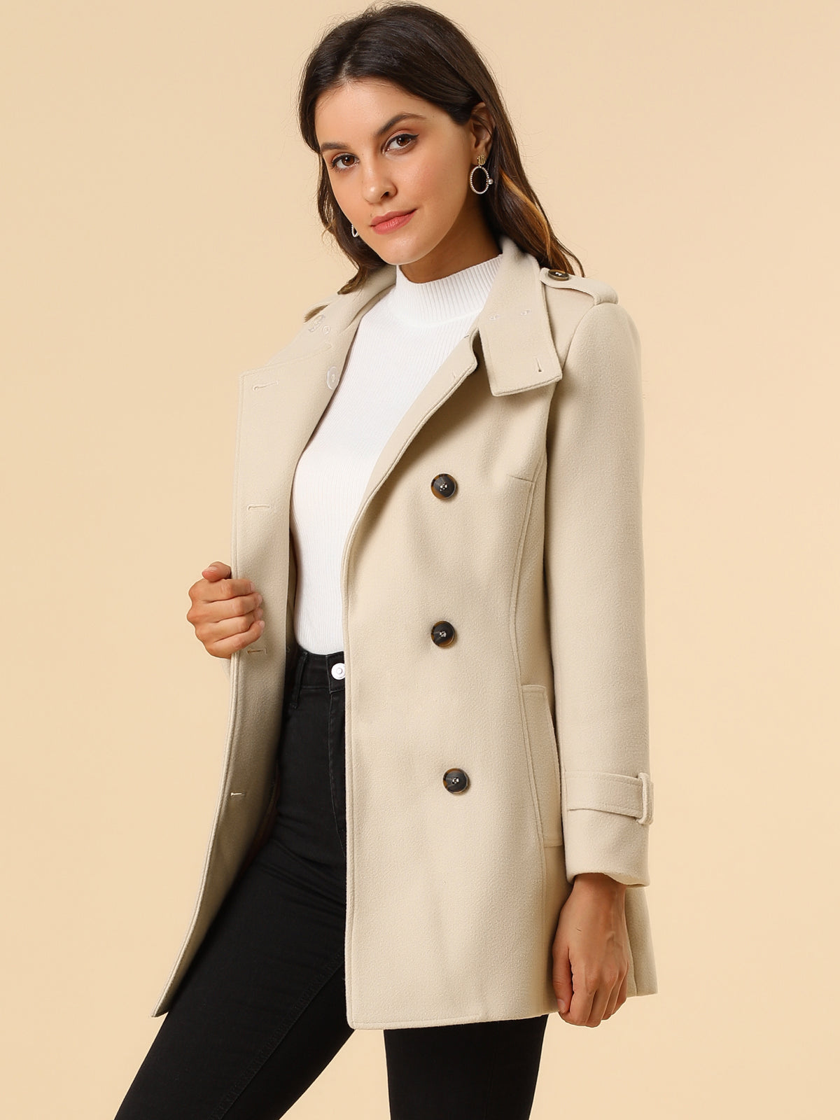 Women's Winter Stand Collar Double Breasted Pockets Outwear Coat