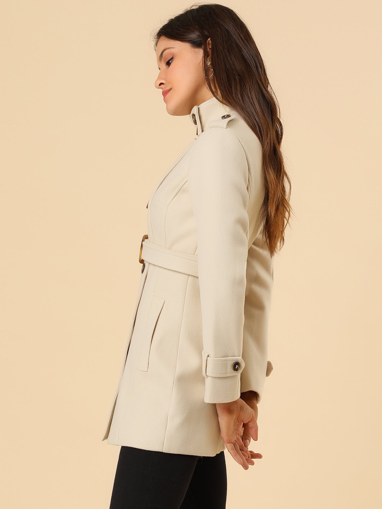 Women's Winter Stand Collar Double Breasted Pockets Outwear Coat