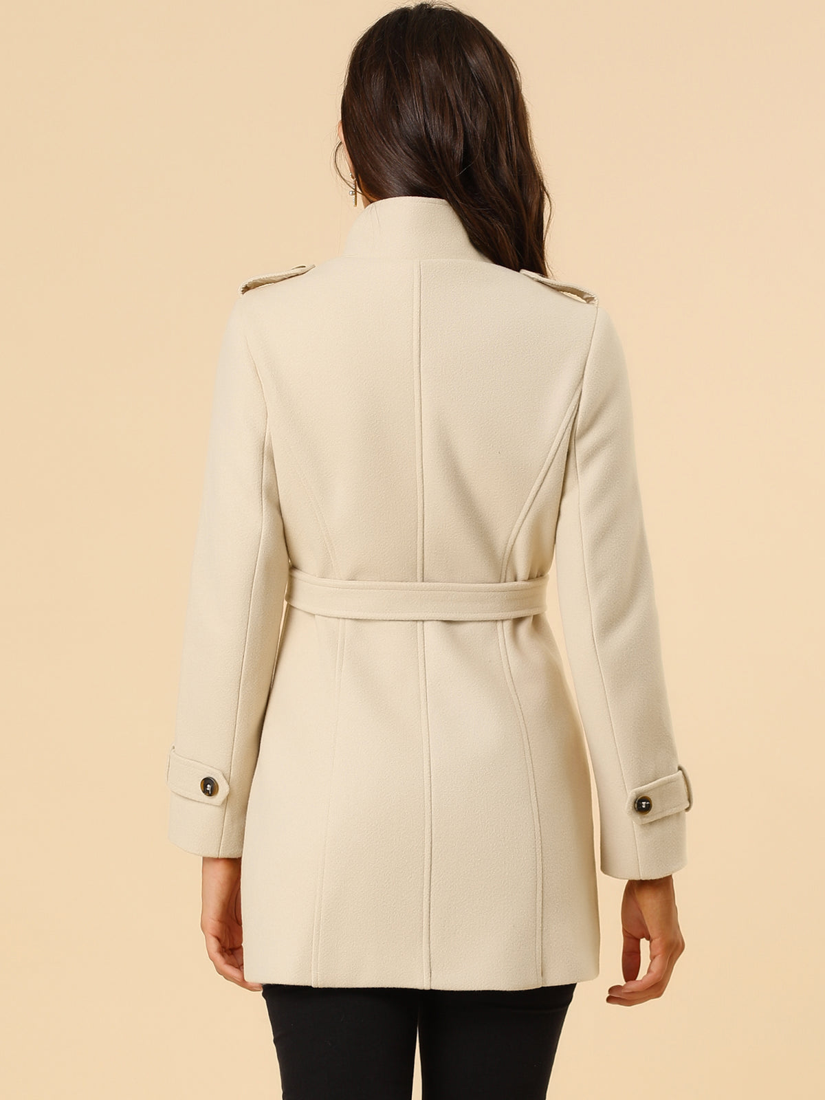 Women's Winter Stand Collar Double Breasted Pockets Outwear Coat